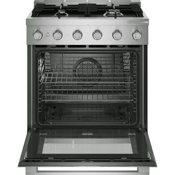 Bosch 30 Inch Freestanding Gas Range with 4 Sealed Burners, 4.9 cu. ft. Oven Capacity, Continuous Cast Iron Grates, Dishwasher-Safe Grates, Broil Mode, Even Cooking, Oven Preheat Light, Industrial-Chic Design, and ADA Compliant: Stainless Steel — thumbnail 2