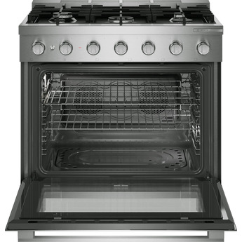 Bosch 36 Inch Freestanding Gas Range with 5 Sealed Burners, 5.6 cu. ft. Oven Capacity, Continuous Cast Iron Grates, Dishwasher-Safe Grates, Broil Mode, Even Cooking, Oven Preheat Light, Industrial-Chic Design, and ADA Compliant: Stainless Steel — thumbnail 2