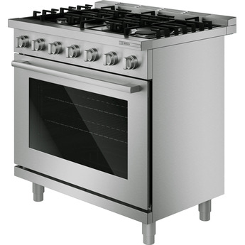 Bosch 36 Inch Freestanding Gas Range with 5 Sealed Burners, 5.6 cu. ft. Oven Capacity, Continuous Cast Iron Grates, Dishwasher-Safe Grates, Broil Mode, Even Cooking, Oven Preheat Light, Industrial-Chic Design, and ADA Compliant: Stainless Steel — thumbnail 4