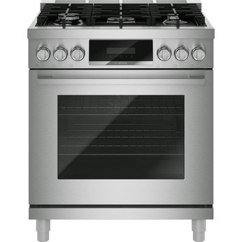 Bosch 30 Inch Freestanding Gas Range with 5 Sealed Burners, 4.9 cu. ft. Oven Capacity, Continuous Cast Iron Grates, Dishwasher-Safe Grates, QuietClose® Door, Broil Mode, Even Cooking, Illuminated Knobs, Kitchen Timer, and ADA Compliant: Stainless Steel
