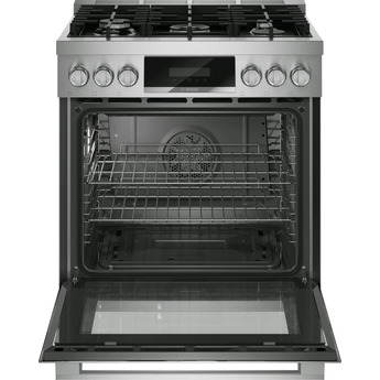Bosch 30 Inch Freestanding Gas Range with 5 Sealed Burners, 4.9 cu. ft. Oven Capacity, Continuous Cast Iron Grates, Dishwasher-Safe Grates, QuietClose® Door, Broil Mode, Even Cooking, Illuminated Knobs, Kitchen Timer, and ADA Compliant: Stainless Steel — thumbnail 2