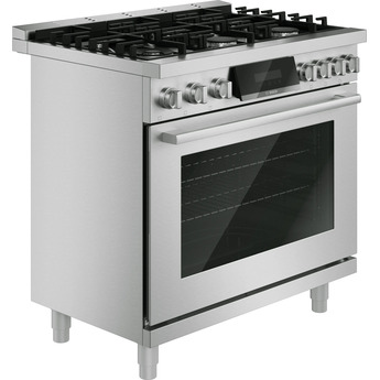 Bosch 36 Inch Freestanding Gas Range with 6 Sealed Burners, 5.6 cu. ft. Oven Capacity, Continuous Cast Iron Grates, Dishwasher Safe Grates, Illuminated Knobs, QuietClose®, Telescopic Rack, Third Heating Element, Broil Mode, and ADA Compliant: Stainless Steel — thumbnail 3