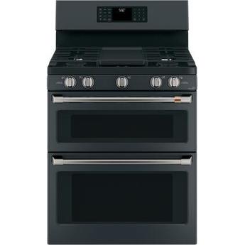 Cafe CGB550P3MD1 Matte Collection Series 30 Inch Matte Black Gas Convection Double Oven Freestanding Range