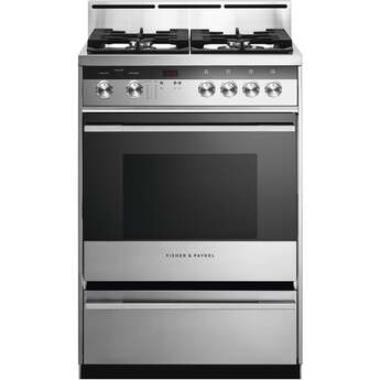 Fisher Paykel Contemporary 24" Brushed Stainless Steel with Black Glass Sealed Natural Gas Sealed Burner Range - Convection