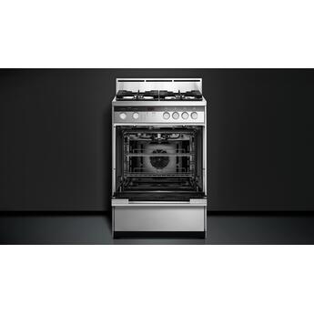 Fisher Paykel Contemporary 24" Brushed Stainless Steel with Black Glass Sealed Natural Gas Sealed Burner Range - Convection — thumbnail 10