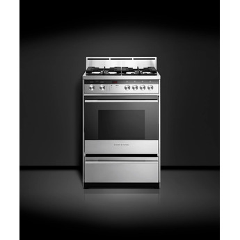 Fisher Paykel Contemporary 24" Brushed Stainless Steel with Black Glass Sealed Natural Gas Sealed Burner Range - Convection — thumbnail 11