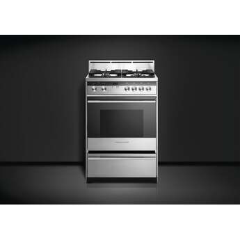 Fisher Paykel Contemporary 24" Brushed Stainless Steel with Black Glass Sealed Natural Gas Sealed Burner Range - Convection — thumbnail 2