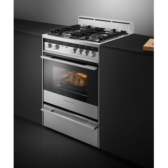 Fisher Paykel Contemporary 24" Brushed Stainless Steel with Black Glass Sealed Natural Gas Sealed Burner Range - Convection — thumbnail 4