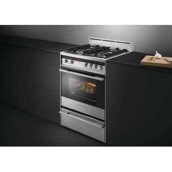 Fisher Paykel Contemporary 24" Brushed Stainless Steel with Black Glass Sealed Natural Gas Sealed Burner Range - Convection — thumbnail 6