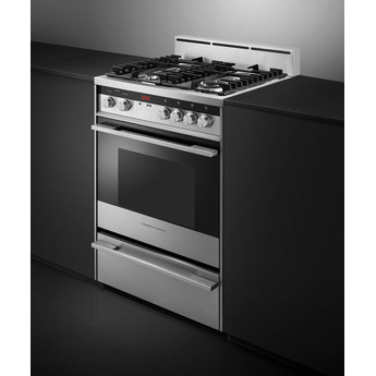 Fisher Paykel Contemporary 24" Brushed Stainless Steel with Black Glass Sealed Natural Gas Sealed Burner Range - Convection — thumbnail 7