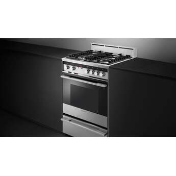 Fisher Paykel Contemporary 24" Brushed Stainless Steel with Black Glass Sealed Natural Gas Sealed Burner Range - Convection — thumbnail 8