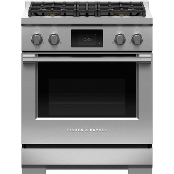 Fisher Paykel Series 9 Professional 30" Stainless Steel Dual Fuel (Natural Gas) Self Clean Sealed 4-burner Range - Convection