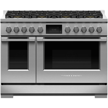 Fisher Paykel Series 9 Professional 48" Stainless Steel Dual Fuel (Natural Gas) Self Clean Double Oven Sealed 8-burner Range - Convection