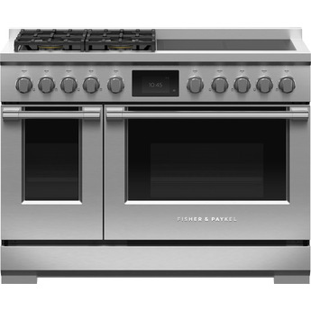Fisher Paykel Series 9 Professional 48" Stainless Steel Dual Fuel (Natural Gas) Self Clean Double Oven with 4-Induction zones Sealed 4-burner Range - Convection