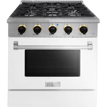Forte FGR304BWW24 30 Inch Natural Gas, All Gas Freestanding Range with Brass Trim, in White