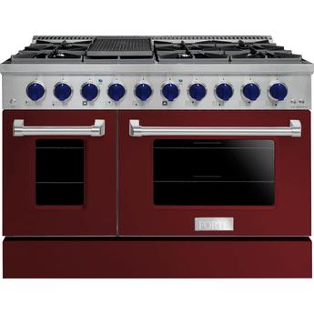 Forte FGR488BBG31 48 Inch Natural Gas, All Gas Double Oven Freestanding Range in Burgundy