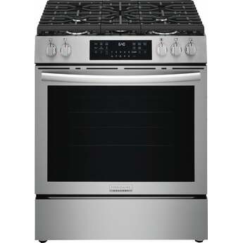 Frigidaire 30 Inch Freestanding Gas Range with 5.1 Cu. Ft. Oven Capacity, 5 Sealed Burners, Total Convection System, Air Fry, No Preheat, Slow Cook, Air Sous Vide, Steam Bake, Steam Clean, and Star-K: Stainless Steel