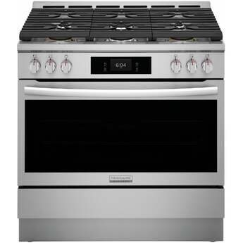 Frigidaire 36 Inch Freestanding Gas Range with 6 Sealed Burners, 4.6 cu. ft. Total Convection Oven, 18,000 BTU Quick Boil Burners, Simmer Burner, Air Fry, Self & Steam Clean, ADA Compliant, and Star-K: Stainless Steel