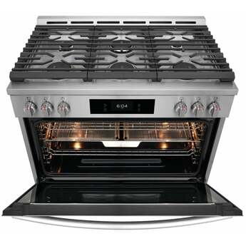 Frigidaire 36 Inch Freestanding Gas Range with 6 Sealed Burners, 4.6 cu. ft. Total Convection Oven, 18,000 BTU Quick Boil Burners, Simmer Burner, Air Fry, Self & Steam Clean, ADA Compliant, and Star-K: Stainless Steel — thumbnail 4