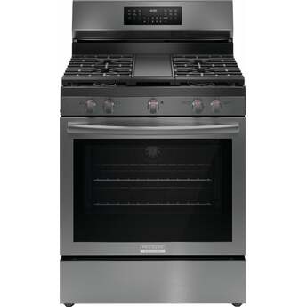 Frigidaire 30 Inch Freestanding Gas Range with 5 Sealed Burners, 5.1 cu. ft. Convection Oven, Quick Boil Burner, Griddle, Storage Drawer, No Preheat + Air Fry, and Self Clean: Black Stainless Steel — thumbnail 5