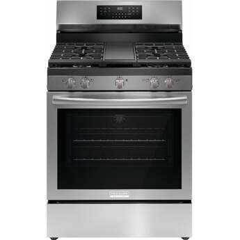 Frigidaire 30 Inch Freestanding Gas Range with 5 Sealed Burners, 5.1 cu. ft. Convection Oven, Quick Boil Burner, Griddle, Storage Drawer, No Preheat + Air Fry, and Self Clean: Stainless Steel — thumbnail 16