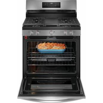 Frigidaire 30 Inch Freestanding Gas Range with 5 Sealed Burners, 5.1 cu. ft. Convection Oven, Quick Boil Burner, Griddle, Storage Drawer, No Preheat + Air Fry, and Self Clean: Stainless Steel — thumbnail 6