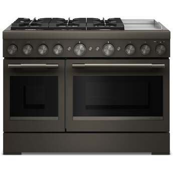 KitchenAid 48 Freestanding Dual Fuel Range with 6 Sealed Burners, Double Oven, 6.3 Cu. Ft. Total Capacity, Integrated Chrome Electric Griddle, Convertible Grates, Self-Clean, Even-Heat™ True Convection, Flame-Sensing™ Re-ignition, SatinGlide® Rack, Ultra Power™ Dual-Flame Burners, Sabbath Mode and Star-K Certified: Black Ore