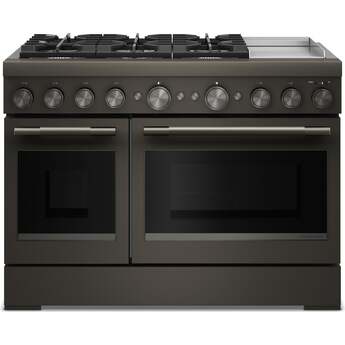 KitchenAid 48 Freestanding Dual Fuel Range with 6 Sealed Burners, Double Oven, 6.3 Cu. Ft. Total Capacity, Integrated Chrome Electric Griddle, Convertible Grates, Self-Clean, Even-Heat™ True Convection, Flame-Sensing™ Re-ignition, SatinGlide® Rack, Ultra Power™ Dual-Flame Burners, Sabbath Mode and Star-K Certified: Black Ore — thumbnail 2
