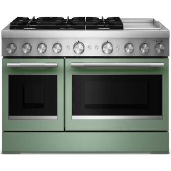 KitchenAid 48 Freestanding Dual Fuel Range with 6 Sealed Burners, Double Oven, 6.3 Cu. Ft. Total Capacity, Integrated Chrome Electric Griddle, Convertible Grates, Self-Clean, Even-Heat™ True Convection, Flame-Sensing™ Re-ignition, SatinGlide® Rack, Ultra Power™ Dual-Flame Burners, Sabbath Mode and Star-K Certified: Cardamom