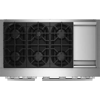 KitchenAid 48 Freestanding Dual Fuel Range with 6 Sealed Burners, Double Oven, 6.3 Cu. Ft. Total Capacity, Integrated Chrome Electric Griddle, Convertible Grates, Self-Clean, Even-Heat™ True Convection, Flame-Sensing™ Re-ignition, SatinGlide® Rack, Ultra Power™ Dual-Flame Burners, Sabbath Mode and Star-K Certified: Stainless Steel — thumbnail 2