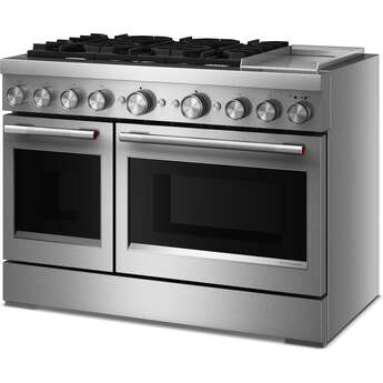 KitchenAid 48 Freestanding Dual Fuel Range with 6 Sealed Burners, Double Oven, 6.3 Cu. Ft. Total Capacity, Integrated Chrome Electric Griddle, Convertible Grates, Self-Clean, Even-Heat™ True Convection, Flame-Sensing™ Re-ignition, SatinGlide® Rack, Ultra Power™ Dual-Flame Burners, Sabbath Mode and Star-K Certified: Stainless Steel — thumbnail 3