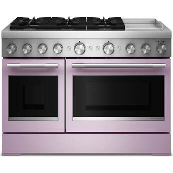 KitchenAid 48 Freestanding Dual Fuel Range with 6 Sealed Burners, Double Oven, 6.3 Cu. Ft. Total Capacity, Integrated Chrome Electric Griddle, Convertible Grates, Self-Clean, Even-Heat™ True Convection, Flame-Sensing™ Re-ignition, SatinGlide® Rack, Ultra Power™ Dual-Flame Burners, Sabbath Mode and Star-K Certified: Wildflower