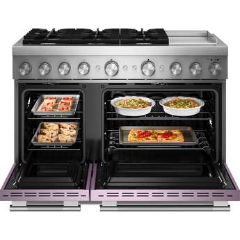 KitchenAid 48 Freestanding Dual Fuel Range with 6 Sealed Burners, Double Oven, 6.3 Cu. Ft. Total Capacity, Integrated Chrome Electric Griddle, Convertible Grates, Self-Clean, Even-Heat™ True Convection, Flame-Sensing™ Re-ignition, SatinGlide® Rack, Ultra Power™ Dual-Flame Burners, Sabbath Mode and Star-K Certified: Wildflower — thumbnail 2