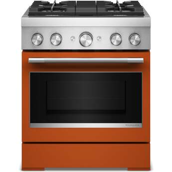 KitchenAid 30-Inch 4 Burner Commercial-Style Dual Fuel Range with No Preheat Air Fry Mode: Scorched Orange
