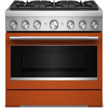 KitchenAid 36-Inch 6 Burner Commercial-Style Dual Fuel Range with No Preheat Air Fry Mode: Scorched Orange