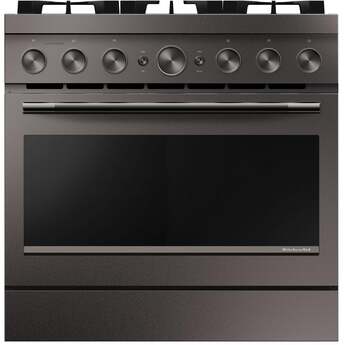 KitchenAid 36 Inch Freestanding Commercial-Style Gas Range with 6 Sealed Burners, 5.1 cu. ft. Oven Capacity, Even-Heat™ True Convection, Self-Cleaning, Ultra Power™ Dual-Flame Burners, No Preheat, Air Fry, Sabbath Mode, and Star-K Certified: Black Ore — thumbnail 2