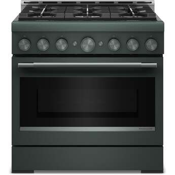 KitchenAid 36 Inch Freestanding Commercial-Style Gas Range with 6 Sealed Burners, 5.1 cu. ft. Oven Capacity, Even-Heat™ True Convection, Self-Cleaning, Ultra Power™ Dual-Flame Burners, No Preheat, Air Fry, Sabbath Mode, and Star-K Certified: Juniper — thumbnail 4