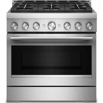 KitchenAid 36 Inch Freestanding Commercial-Style Gas Range with 6 Sealed Burners, 5.1 cu. ft. Oven Capacity, Even-Heat™ True Convection, Self-Cleaning, Ultra Power™ Dual-Flame Burners, No Preheat, Air Fry, Sabbath Mode, and Star-K Certified: Stainless Steel — thumbnail 4