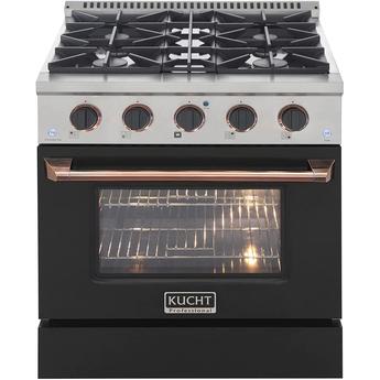 Kucht KNG301KROSE  30 Inch Natural Gas, All Gas Freestanding Range in Black with Rose Gold Trim