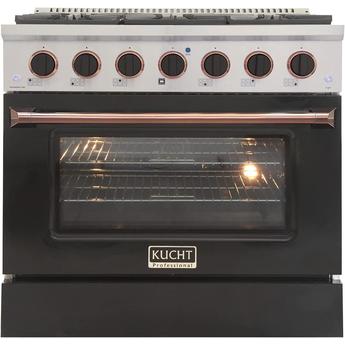 Kucht KNG361LPKROSE  36 Inch Liquid Propane, All Gas Freestanding Range in Black with Rose Gold Trim