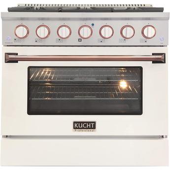Kucht KNG361WROSE  36 Inch Natural Gas, All Gas Freestanding Range in White with Rose Gold Trim