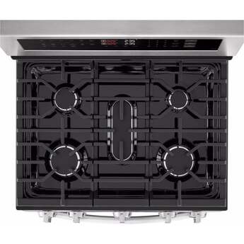 LG 30 Inch Double Gas Oven Range with 5 Sealed Burners, 6.9 cu. ft. Total Capacity, ProBake Convection, Air Fry, Delay Bake, EasyClean, SmoothTouch® Glass Controls, UltraHeat Power Element, and ENERGY STAR® Certified: Stainless Steel — thumbnail 5