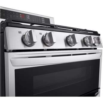 LG 30 Inch Double Gas Oven Range with 5 Sealed Burners, 6.9 cu. ft. Total Capacity, ProBake Convection, Air Fry, Delay Bake, EasyClean, SmoothTouch® Glass Controls, UltraHeat Power Element, and ENERGY STAR® Certified: Stainless Steel — thumbnail 6