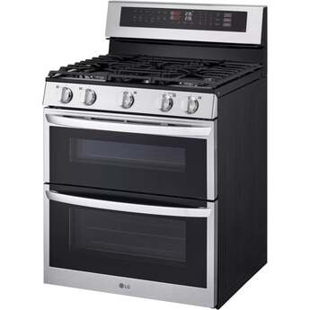 LG 30 Inch Double Gas Oven Range with 5 Sealed Burners, 6.9 cu. ft. Total Capacity, ProBake Convection, Air Fry, Delay Bake, EasyClean, SmoothTouch® Glass Controls, UltraHeat Power Element, and ENERGY STAR® Certified: Stainless Steel — thumbnail 7