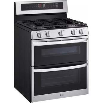 LG 30 Inch Double Gas Oven Range with 5 Sealed Burners, 6.9 cu. ft. Total Capacity, ProBake Convection, Air Fry, Delay Bake, EasyClean, SmoothTouch® Glass Controls, UltraHeat Power Element, and ENERGY STAR® Certified: Stainless Steel — thumbnail 9
