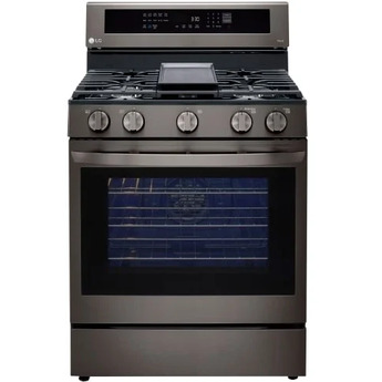 LG 30" Fingerprint Resistant Black Stainless Steel Natural Gas ThinQ InstaView Sealed Burner Range with Air Fry - Convection