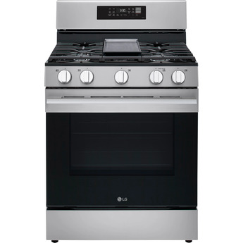 LG 30 Inch Smart Freestanding Smart Gas Range with 5 Sealed Burners, 6.3 Cu. Ft. Capacity, UltraHeat™ 20K BTU Burner, ProBake Convection®, Air Fry, EasyClean® + Self Clean, Storage Drawer, and Sabbath Mode: Stainless Steel