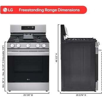 LG 30 Inch Smart Freestanding Smart Gas Range with 5 Sealed Burners, 6.3 Cu. Ft. Capacity, UltraHeat™ 20K BTU Burner, ProBake Convection®, Air Fry, EasyClean® + Self Clean, Storage Drawer, and Sabbath Mode: Stainless Steel — thumbnail 9