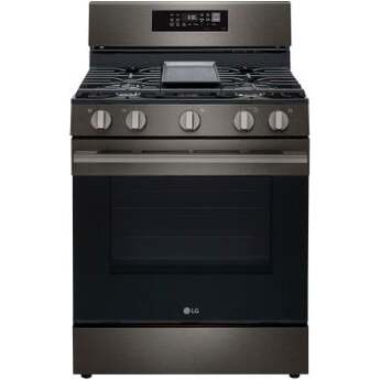 LG 30 Inch Smart Freestanding Smart Gas Range with 5 Sealed Burners, 6.3 Cu. Ft. Capacity, UltraHeat™ 20K BTU Burner, ProBake Convection®, Air Fry, EasyClean® + Self Clean, Storage Drawer, and Sabbath Mode: Black Stainless Steel