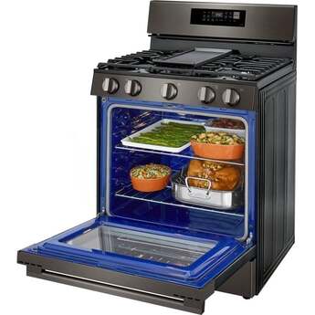 LG 30 Inch Smart Freestanding Smart Gas Range with 5 Sealed Burners, 6.3 Cu. Ft. Capacity, UltraHeat™ 20K BTU Burner, ProBake Convection®, Air Fry, EasyClean® + Self Clean, Storage Drawer, and Sabbath Mode: Black Stainless Steel — thumbnail 2